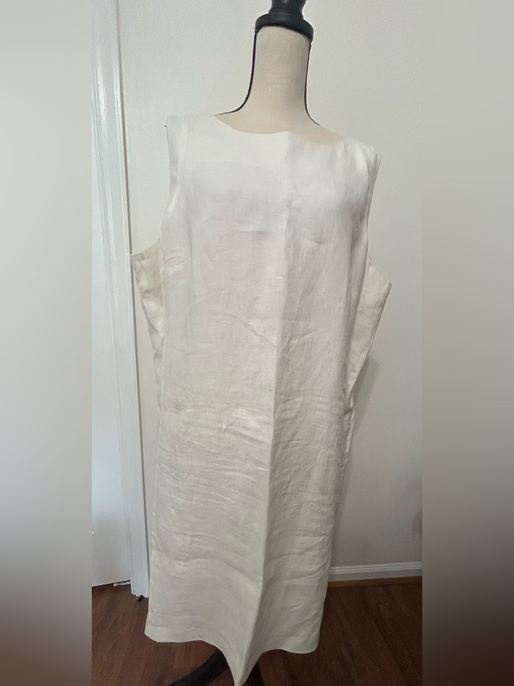 VTG Talbots Womens 20 Irish Linen Sheath Dress white Ivory Sleeveless Shift Midi